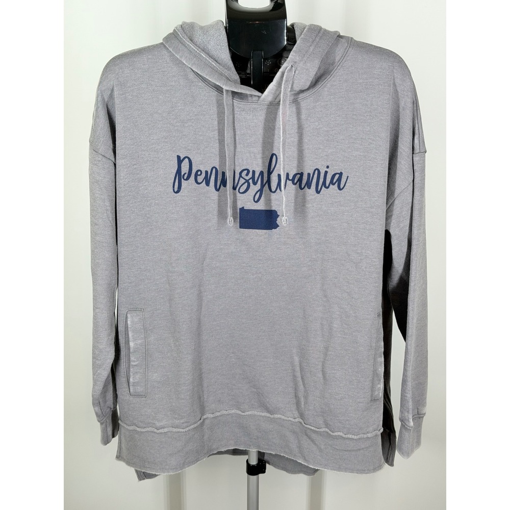 Royce Pennsylvania Graphic Hoodie Gray Oversized Pullover Sweatshirt Large NWT